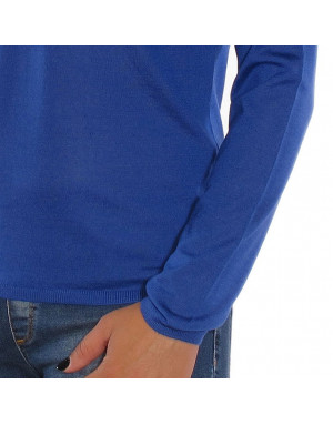 Maglia girocollo cashmere donna bluette