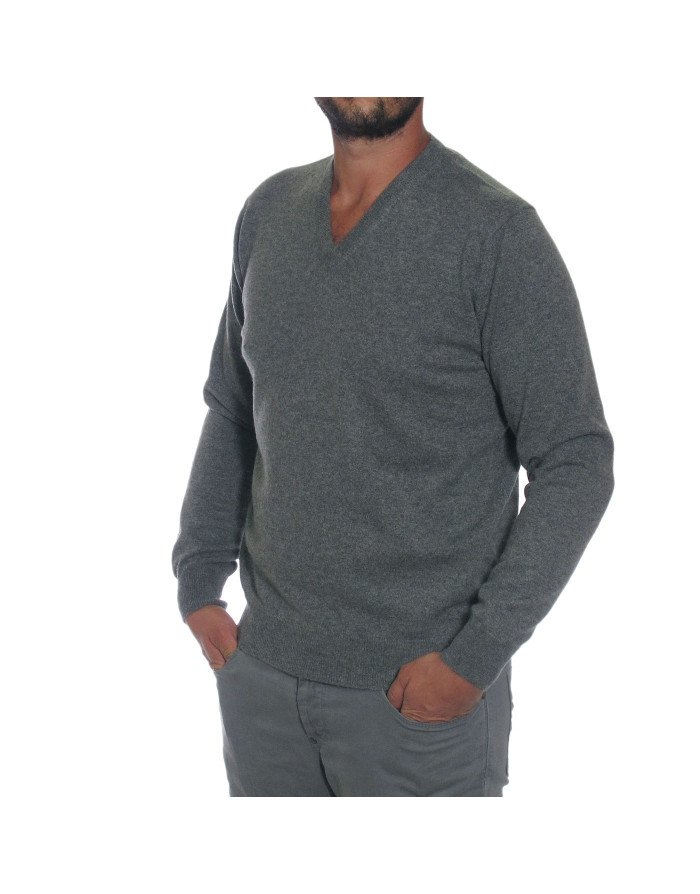 Maglia a V, pullover, maglione cashmere uomo grigio