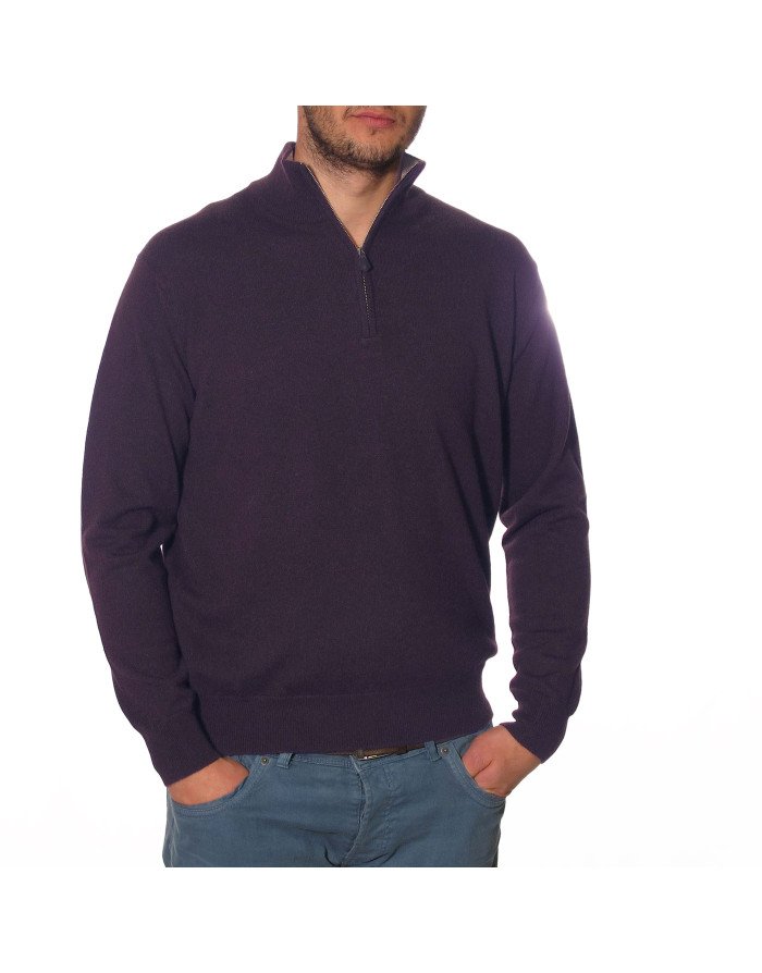 Maglia cashmere uomo lupetto con zip colore viola