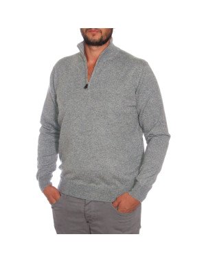 Maglia cashmere uomo lupetto con zip colore grigio